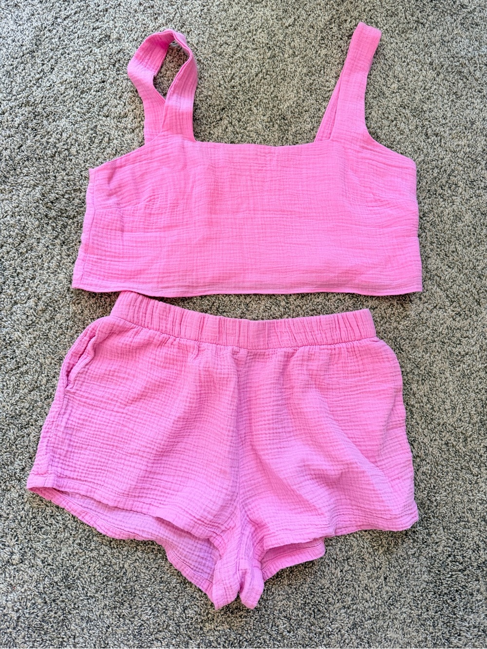 Show Me Your MuMu Pink Cropped Tank Top and matching Hendrix shorts